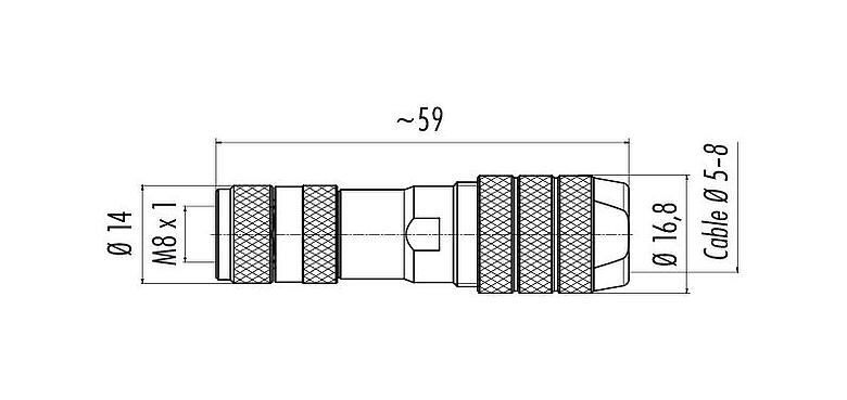 比例图 M8 直头孔头电缆连接器, 极数: 4, 5.0-8.0mm, 可接屏蔽, 螺钉接线, IP67, M8x1.0, 鸢尾花