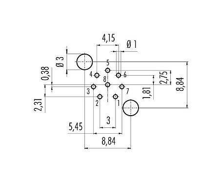 导体结构 86 0532 1120 00008 - M12 孔头法兰座, 极数: 8, 可接屏蔽, THT, IP68, UL 2238, PG 9, 後壁安裝
