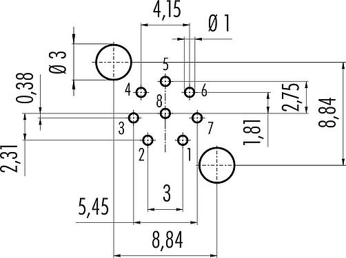 导体结构 M12 孔头法兰座, 极数: 8, 可接屏蔽, THT, IP68, UL 2238, PG 9, 後壁安裝, 模压成型