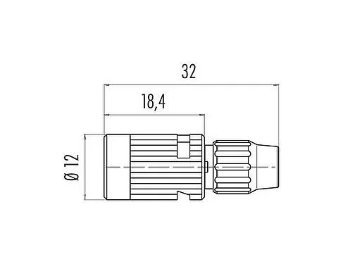 Scale drawing Bayonet Female cable connector, Contacts: 3, 3.0-4.0 mm, unshielded, solder, IP40