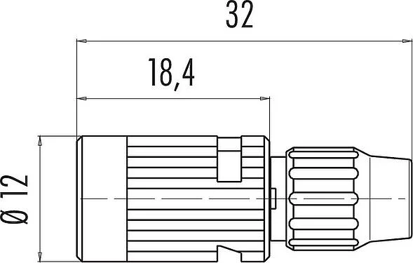 Scale drawing Bayonet Female cable connector, Contacts: 3, 4.0-5.0 mm, unshielded, solder, IP40