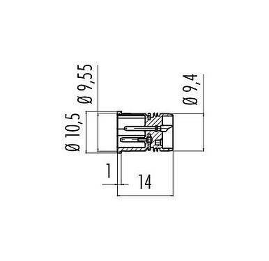 Scale drawing 09 2431 09 03 - M12 Male receptacle, Contacts: 2+PE, unshielded, solder, IP67, UL