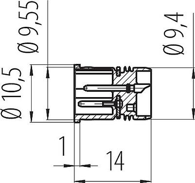 比例图 M12 集成插头, 极数: 2+PE, 非屏蔽, 焊接, IP67, UL