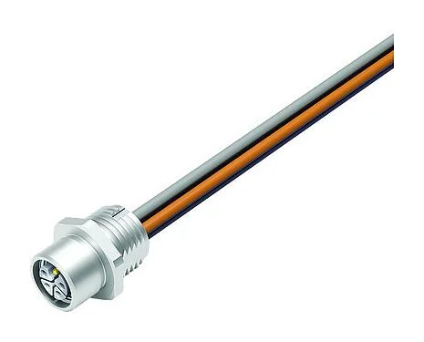 插图 M12 孔头法兰座, 极数: 4+FE, 非屏蔽, 带导线, IP68, M16x1.5, 板前安装, UL 2237正在准备中