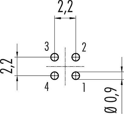 导体结构 M9 针头法兰座, 极数: 4, 非屏蔽, THT, IP67, M12x0.5, 後壁安裝, 模压成型