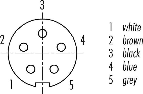联系安排 (外掛程式側) M9 直头孔头电缆连接器, 极数: 5, 非屏蔽, 预铸电缆, IP67, PUR, 黑色, 5x0.25mm², 2m