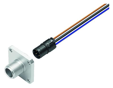插图 M12 针头方型法兰座, 极数: 4, 非屏蔽, 带导线, IP69k, IP68, IP67, UL 2238, M3 (4x), 板前安装, 矩形外壳 26mm, 可定位的编码排列