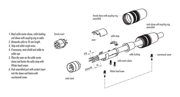 Assembly instructions M16 Male cable connector, Contacts: 14 (14-b), 6.0-8.0 mm, unshielded, solder, IP40