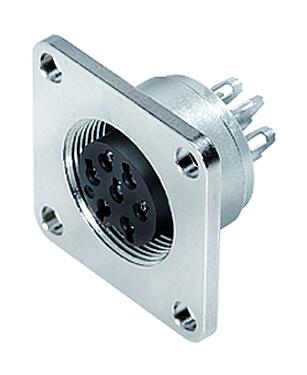 Illustration M16 Square female panel mount connector, Contacts: 8 (08-a), unshielded, solder, IP68, UL 2238, AISG compliant, M3 (4x), Front mounting