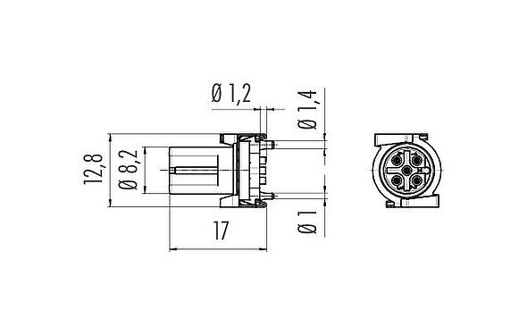 比例图 M12 集成插座, 极数: 5, 可接屏蔽, SMT, IP67