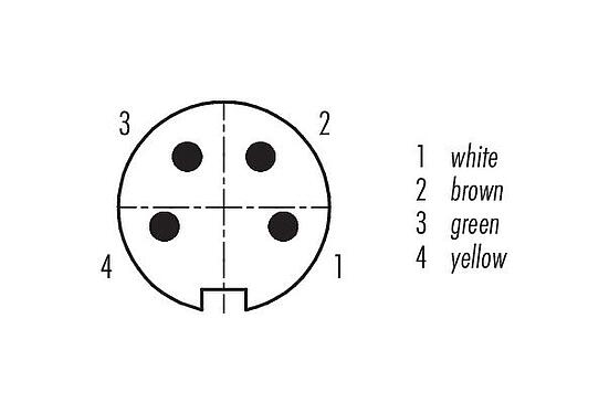 Contact arrangement (Plug-in side) M16 Male panel mount connector, Contacts: 4 (04-a), unshielded, single wires, IP67, UL 2238, M18x0,75, Front mounting