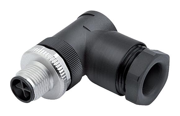 插图 M12 弯角针头电缆连接器, 极数: 3+PE, 8.0-10.0mm, 非屏蔽, 螺钉接线, IP67, UL 2238, VDE