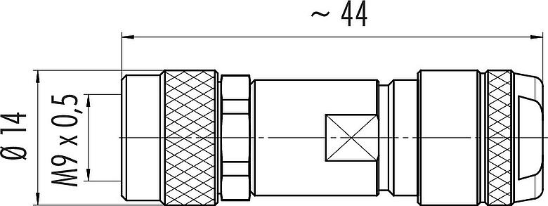 Scale drawing M9 Female cable connector, Contacts: 7, 4.0-5.5 mm, shieldable, solder, IP67, iris spring