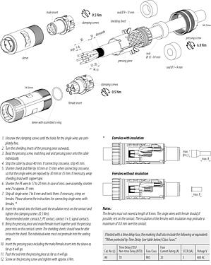 Assembly instructions Bayonet Female cable connector, Contacts: 6 (3+PE+2), 7.0-14.0 mm, shieldable, screw clamp, IP67 plugged and locked, UL 2237