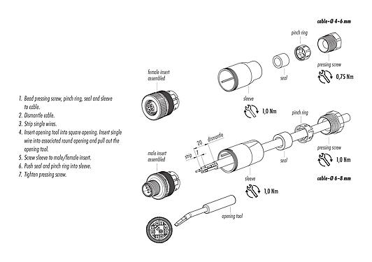 Assembly instructions 99 0525 14 04 - M12 Male cable connector, Contacts: 4, 4.0-6.0 mm, unshielded, wire clamp, IP67