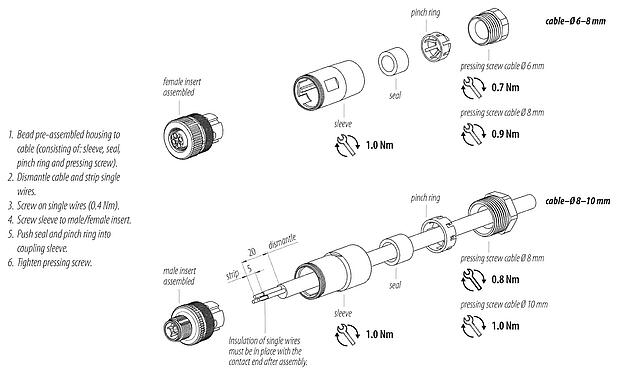 Assembly instructions 99 0689 32 04 - M12 Male cable connector, Contacts: 3+PE, 6.0-8.0 mm, unshielded, screw clamp, IP67, UL 2238, VDE