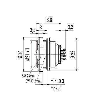Scale drawing 09 4844 80 19 - Push Pull Female panel mount connector, Contacts: 19, unshielded, solder, IP67, front fastened