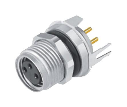 插图 M8 孔头法兰座, 极数: 4, 可接屏蔽, THT, IP67, UL 2238, M10x0.75, 後壁安裝, 模压成型