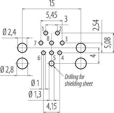 导体结构 M12 孔头法兰座, 极数: 8, 可接屏蔽, THR, IP68, UL 2238, M12x1.0, 後壁安裝, 用于PCB组装