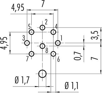 导体结构 M16 针头法兰座, 极数: 7 (07-a), 可接屏蔽, THT, IP68, UL 2238, M18x0,75, 後壁安裝