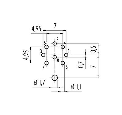 Conductor layout M16 Male panel mount connector, Contacts: 7 (07-a), shieldable, THT, IP68, UL 2238, M18x0,75, Rear mounting