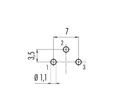 Conductor layout 09 0308 99 03 - M16 Female panel mount connector, Contacts: 3 (03-a), unshielded, THT, IP40, Front mounting