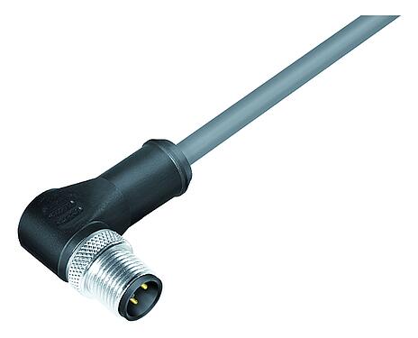 插图 M12 弯角针头电缆连接器, 极数: 3, 屏蔽, 预铸电缆, IP67, UL 2238, PVC, 灰色, 3x0.34mm², 5m