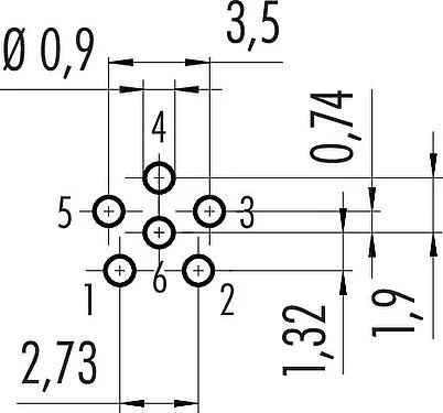 导体结构 M8 针头法兰座, 极数: 6, 非屏蔽, THT, IP67, UL 2238, M8x1.0, 後壁安裝, 模压成型