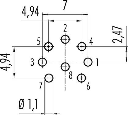 导体结构 M16 针头法兰座, 极数: 8 (08-a), 非屏蔽, THT, IP68, UL 2238, 符合AISG, M18x0,75, 後壁安裝