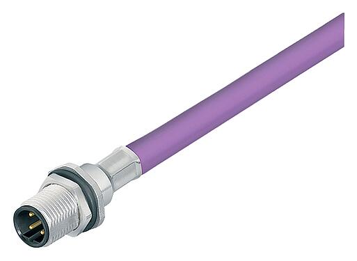 Illustration M12 Male panel mount connector, Contacts: 2, shielded, with cable assembled, IP68, PG 9, Profibus, PUR, violet, 1 x 2 x 0.25 mm², Front mounting, 0.5 m