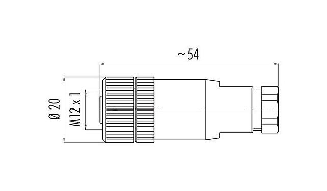 比例图 99 0430 57 04 - M12 直头孔头电缆连接器, 极数: 4, 6.0-8.0mm, 非屏蔽, 螺钉接线, IP67, UL