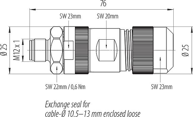 比例图 M12 直头针头电缆连接器, 极数: 5, 8.0-13.0mm, 非屏蔽, 螺钉接线, IP67, M12x1.0, 不锈钢