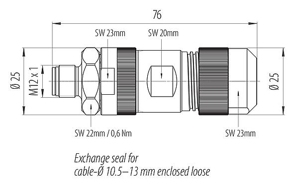 Scale drawing 99 0639 39 05 - M12 Male cable connector, Contacts: 5, 8.0-13.0 mm, unshielded, screw clamp, IP67, M12x1.0, stainless steel