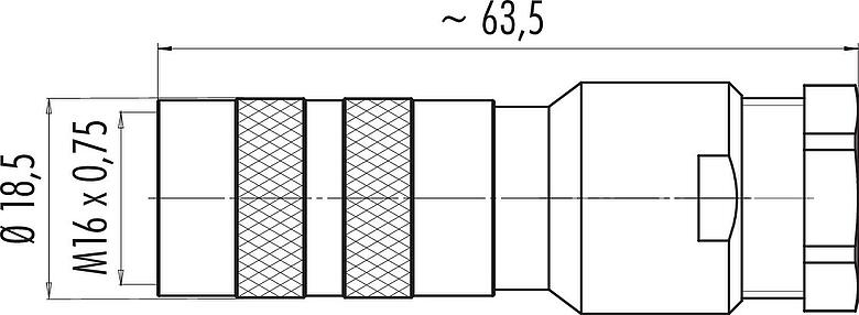 Scale drawing M16 Female cable connector, Contacts: 16, 8.0-10.0 mm, shieldable, solder, IP67, UL 2238, with shielding ring