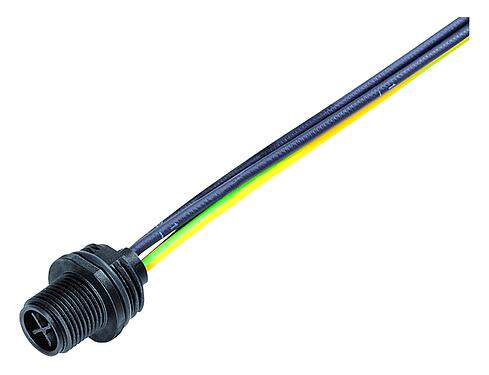 插图 M12 针头法兰座, 极数: 4, 非屏蔽, 带导线, IP68, UL 2238, M16x1.5, 板前安装, 模压成型