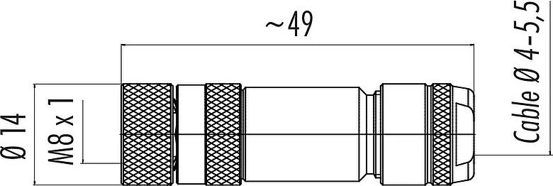 比例图 M8 直头孔头电缆连接器, 极数: 3, 4.0-5.5mm, 可接屏蔽, 螺钉接线, IP67, UL 2238, 鸢尾花