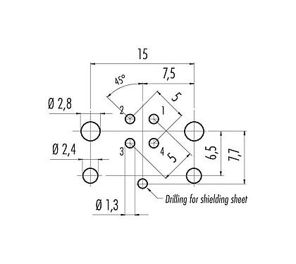 Conductor layout 99 3731 200 04 - M12 Male panel mount connector, Contacts: 4, unshielded, THR, IP67, UL, for the power supply, two-part design