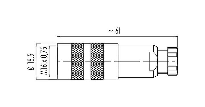 Scale drawing M16 Female cable connector, Contacts: 5 (05-b), 4.0-6.0 mm, shieldable, solder, IP67, UL 2238