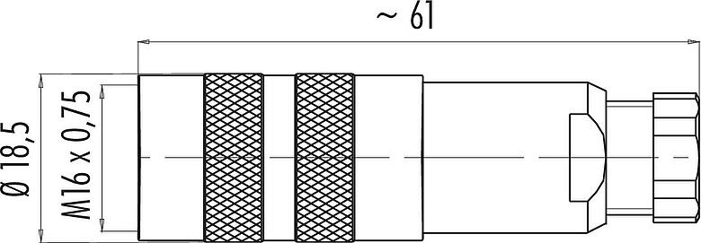 比例图 M16 直头孔头电缆连接器, 极数: 7 (07-a), 4.0-6.0mm, 可接屏蔽, 焊接, IP67, UL 2238