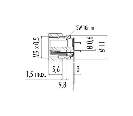 Scale drawing 09 0482 65 08 - M9 Female panel mount connector, Contacts: 8, unshielded, THT, IP40