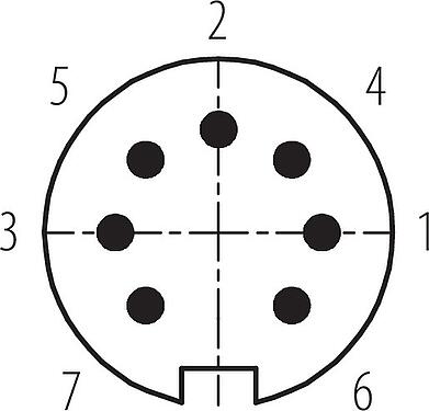 Contact arrangement (Plug-in side) M16 Male panel mount connector, Contacts: 7 (07-b), unshielded, solder, IP67, UL 2238, M18x0,75, Front mounting