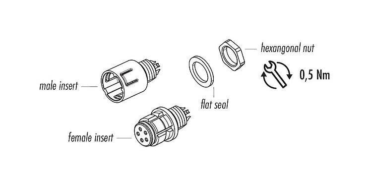 Component part drawing 99 9215 060 05 - Snap-In Male panel mount connector, Contacts: 5, unshielded, solder, IP67, UL
