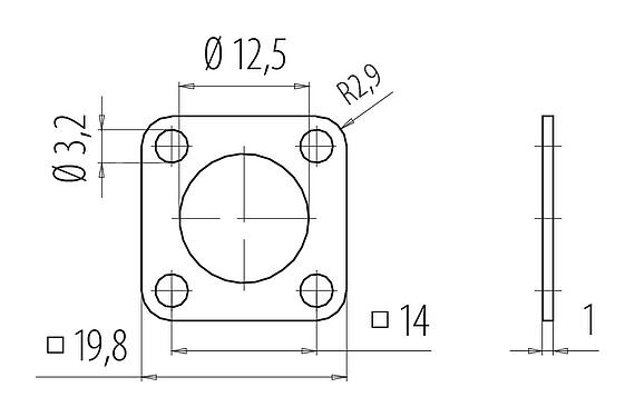 Scale drawing 16 0959 000 - M12-A/B/D/K/K/L/S/T/US/X - gasket for square flange plug, metal