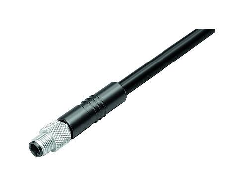 Illustration M5 Male cable connector, Contacts: 3, shielded, moulded on the cable, IP67, UL 2238, M5x0.5, PUR, black, 3 x 0.14 mm², 5 m