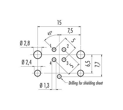 Conductor layout 99 3732 201 04 - M12 Female panel mount connector, Contacts: 4, shieldable, THR, IP67, UL, M12x1.0