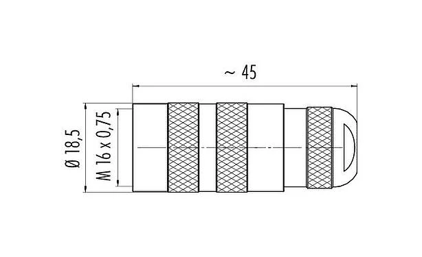 Scale drawing M16 Female cable connector, Contacts: 4 (04-a), 4.0-8.0 mm, unshielded, crimping (Crimp contacts must be ordered separately), IP67, UL 2238, Short version