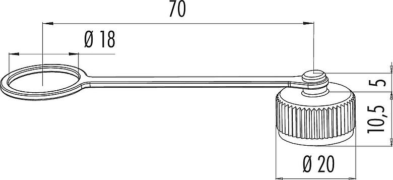 Scale drawing Protecting cap, IP67, with retaining strap