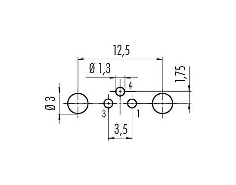 Conductor layout 86 6618 1120 00003 - M8 Female panel mount connector, Contacts: 3, shieldable, THT, IP67, UL, M10x0.75, Rear Mounting