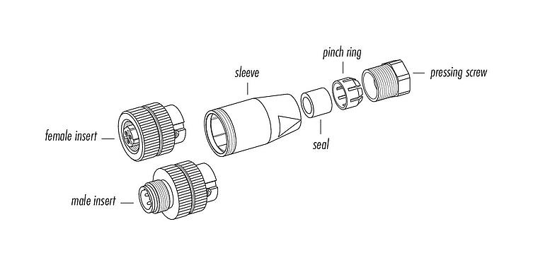 Component part drawing 99 2529 14 03 - M12 Male cable connector, Contacts: 2+PE, 4.0-6.0 mm, unshielded, screw clamp, IP67