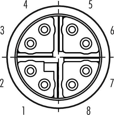 联系安排 (外掛程式側) M16 孔头法兰座, 极数: 8, 可接屏蔽, THR, IP67, M18x0,75, 後壁安裝
